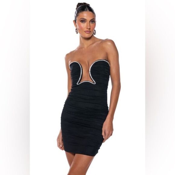AKIRA EVERYONE WANTS HER STRAPLESS MINI DRESS IN BLK NWT LG - Picture 2 of 13